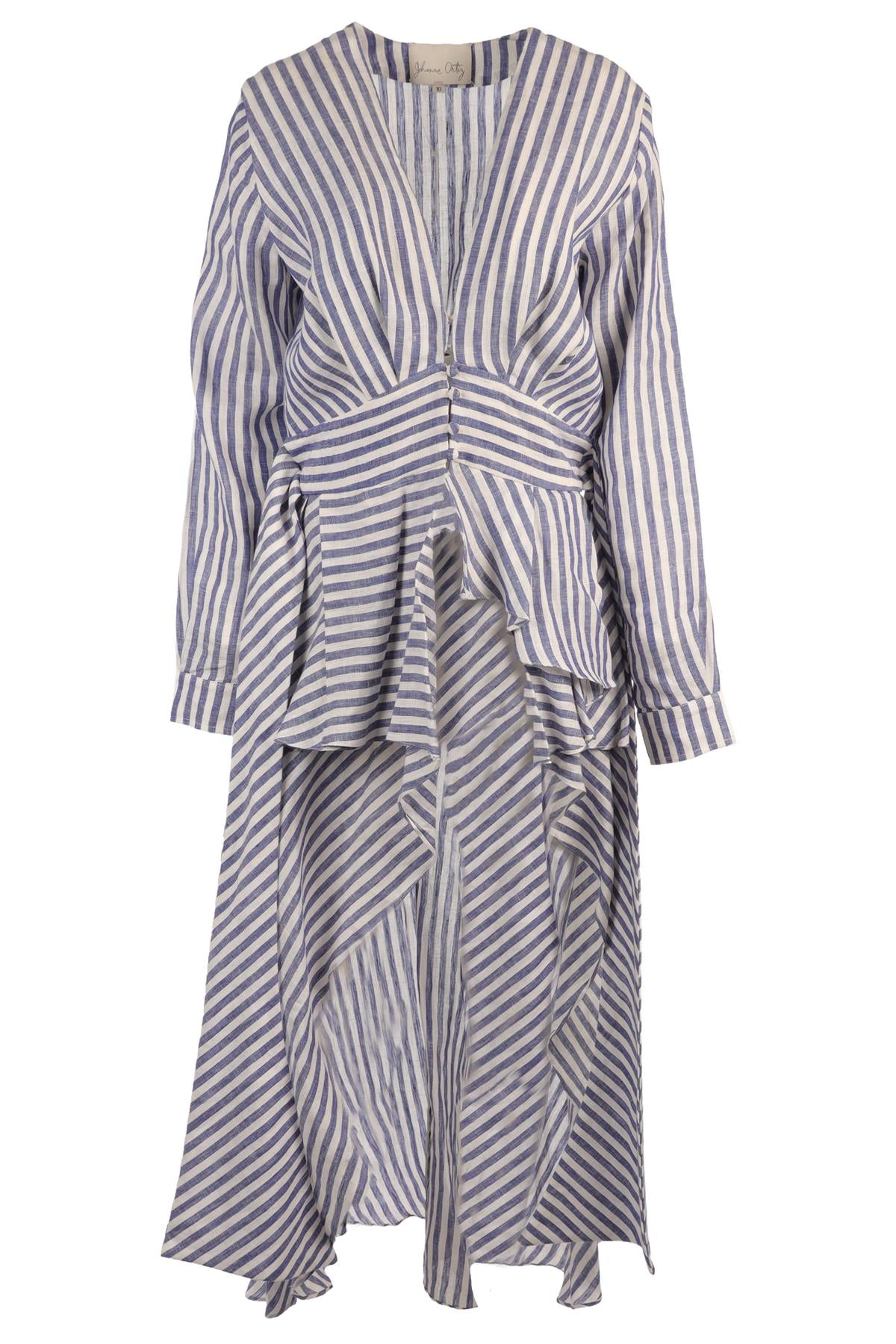 JOHANNA OTIZ BLUE LINEN MAXI DRESS US 10 UK 14