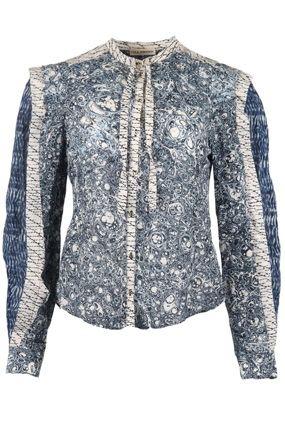 ULLA JOHNSON PRINTED COTTON BLEND TOP US 0 UK 4