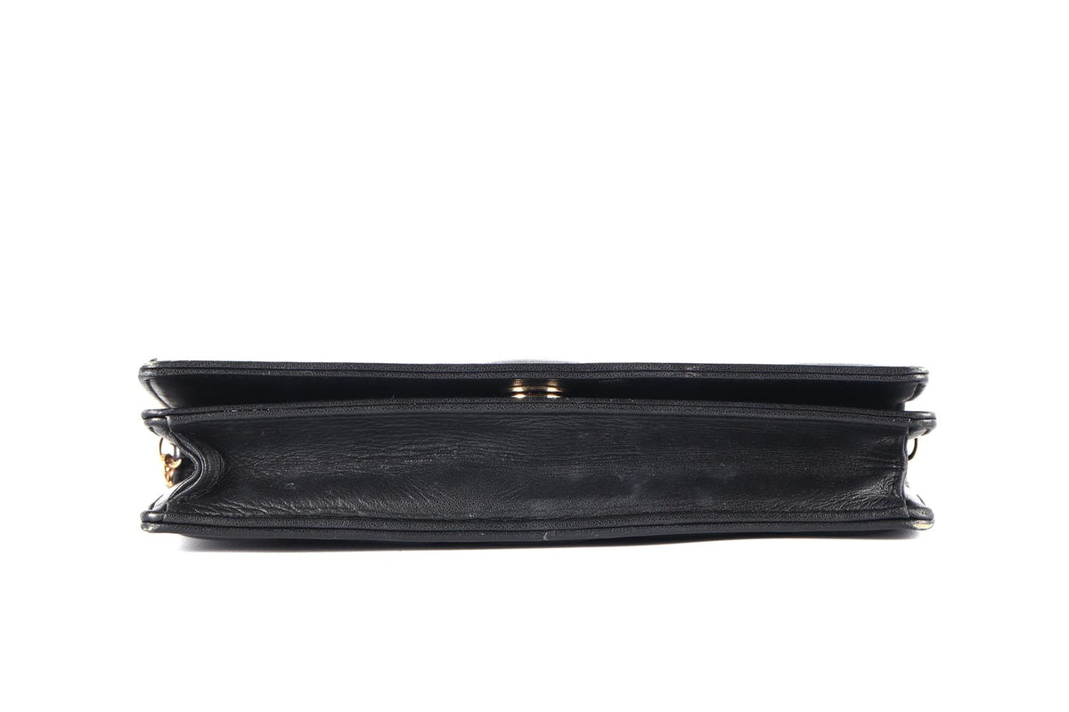 CHRISTIAN DIOR BLACK LADY DIOR WALLET ON CHAIN CANNAGE LEATHER SHOULDER BAG