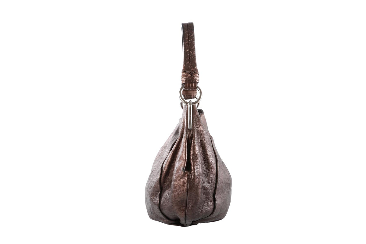 PRADA METALLIC GLACE MORDORE LEATHER SHOULDER BAG