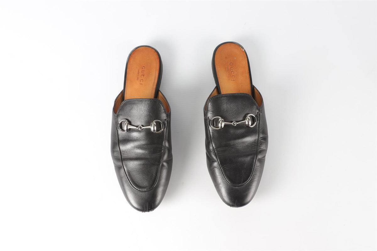 GUCCI BLACK PRINCETOWN LEATHER SLIPPERS EU 38.5 UK 5.5 US 8.5
