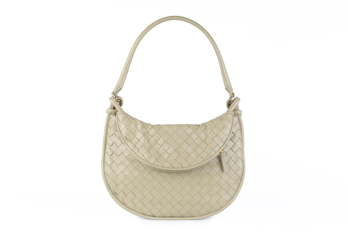 BOTTEGA VENETA GREEN GEMELLI MEDIUM INTRECCIATO LEATHER SHOULDER BAG