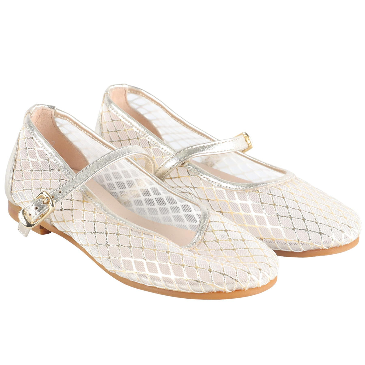 CHRISTIAN DIOR GOLD KIDS GIRLS LEATHER BALLET FLATS EU 27 UK 9 US 10
