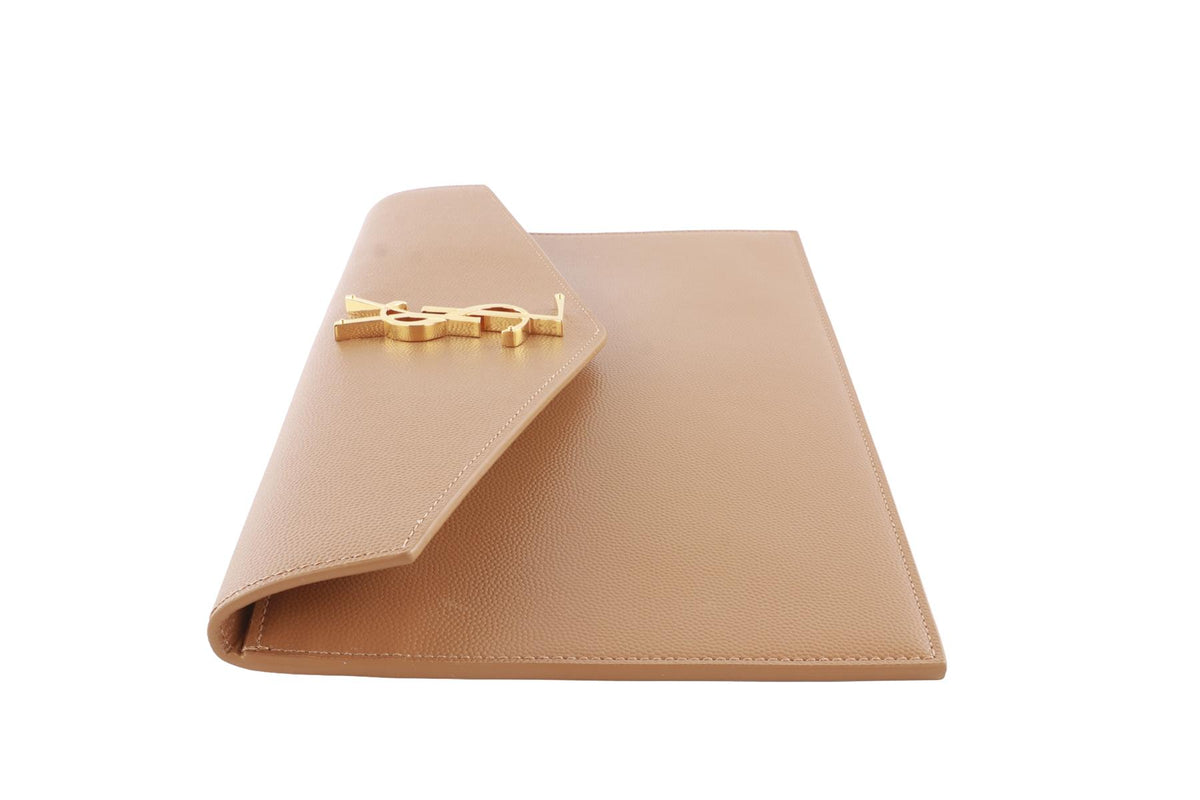 SAINT LAURENT TAN UPTOWN LEATHER CLUTCH