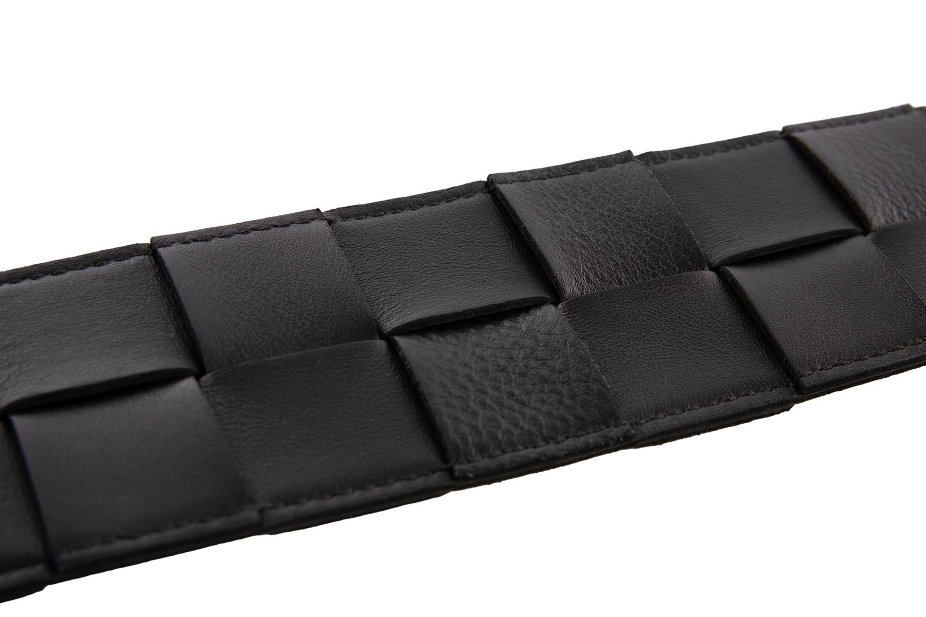 BOTTEGA VENETA BLACK INTRECCIATO LEATHER WAIST BELT 85CM
