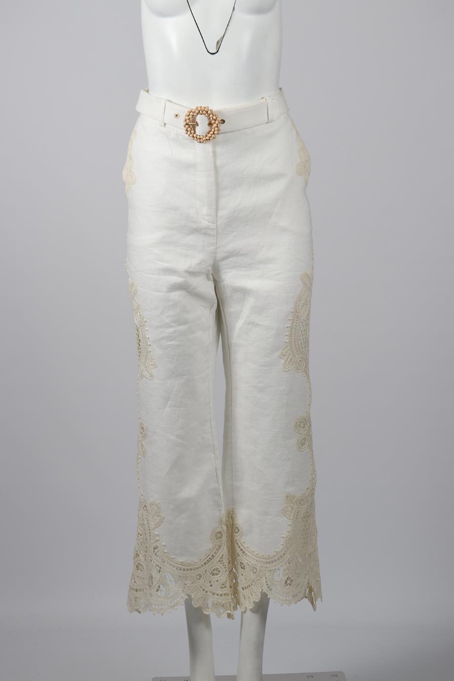 ZIMMERMAN BELTED LINEN WIDE LEG PANTS UK 12