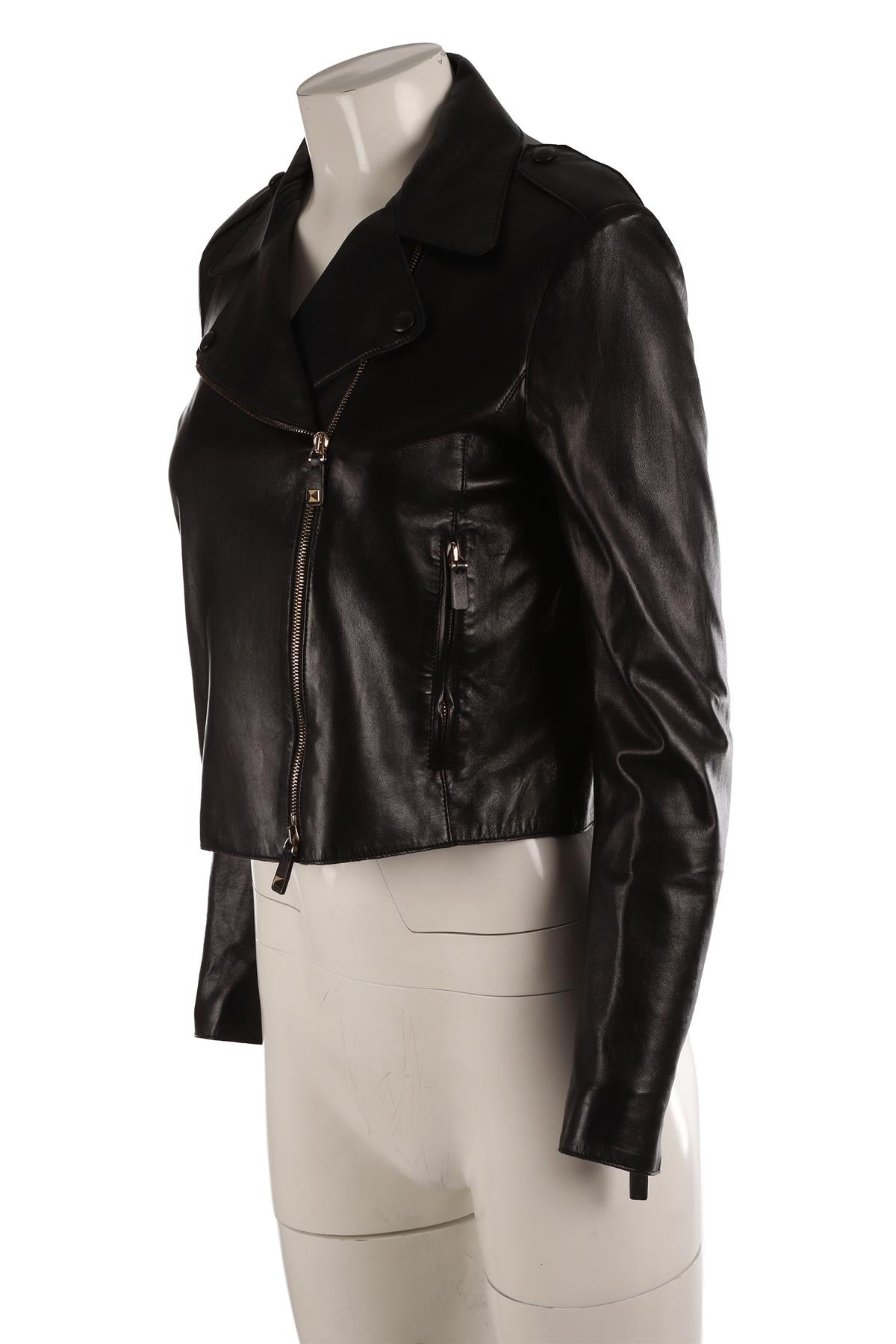 VALENTINO BLACK LEATHER BIKER JACKET IT 44 UK 12