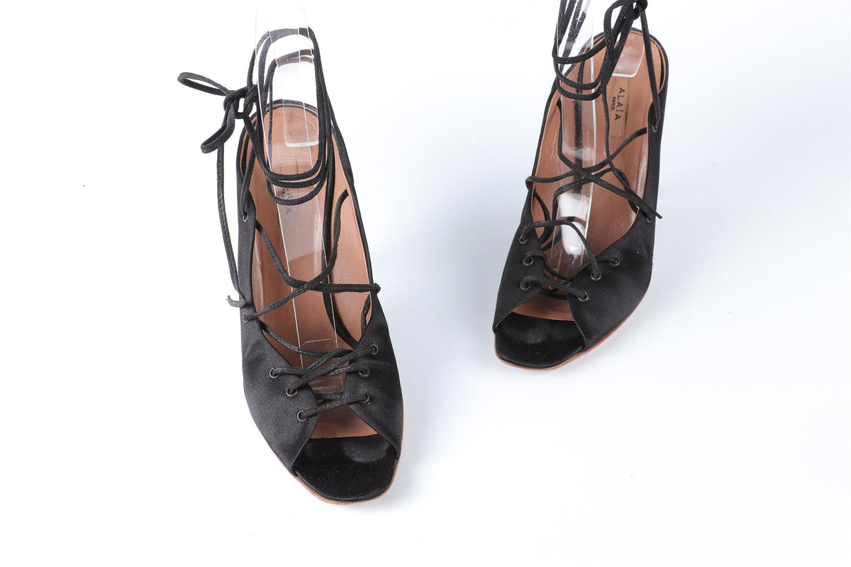 ALAÏA BLACK SATIN SANDALS EU 37 UK 4 US 7
