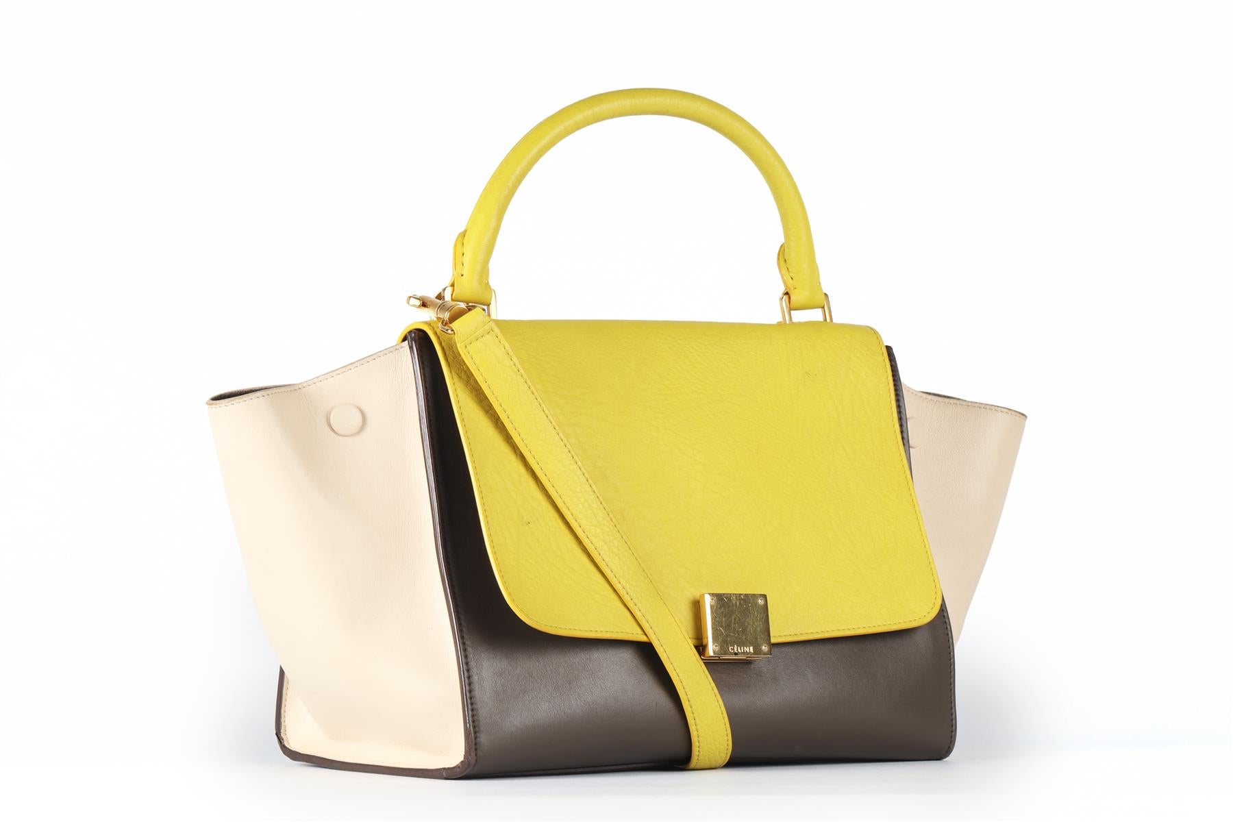 CELINE YELLOW TRAPEZE SMALL LEATHER TOTE BAG