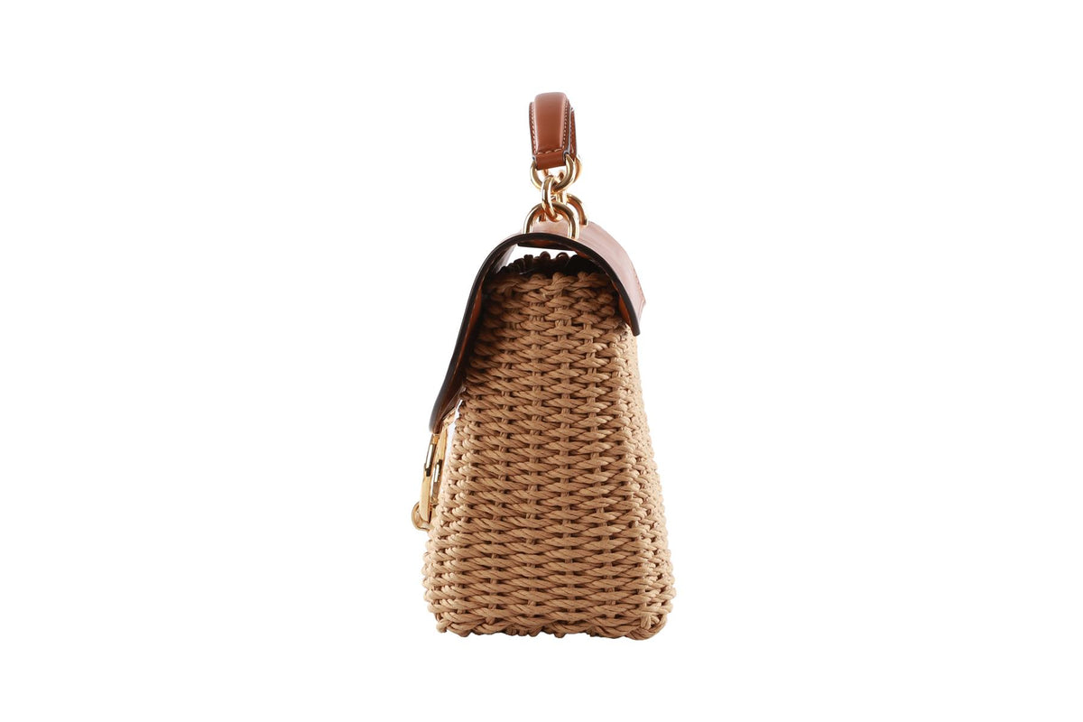 SALVATORE FERRAGAMO TAN MARGOT WICKER TOTE BAG