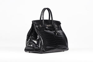 HERMÈS BLACK 2008 BIRKIN 40CM CROCODILE POROSUS BAG IN NOIR