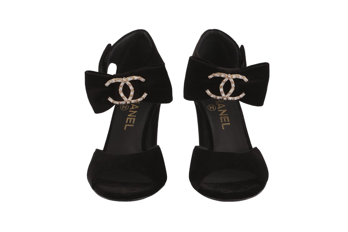 CHANEL BLACK 2024 CC VELVET SANDALS EU 36 UK 3 US 6