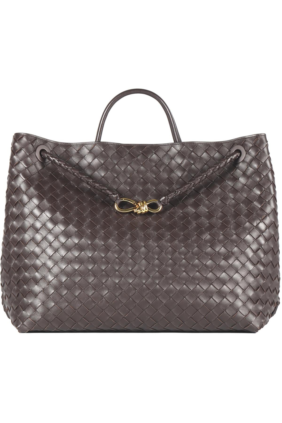 BOTTEGA VENETA BROWN ANDIAMO LARGE INTRECCIATO LEATHER TOTE BAG