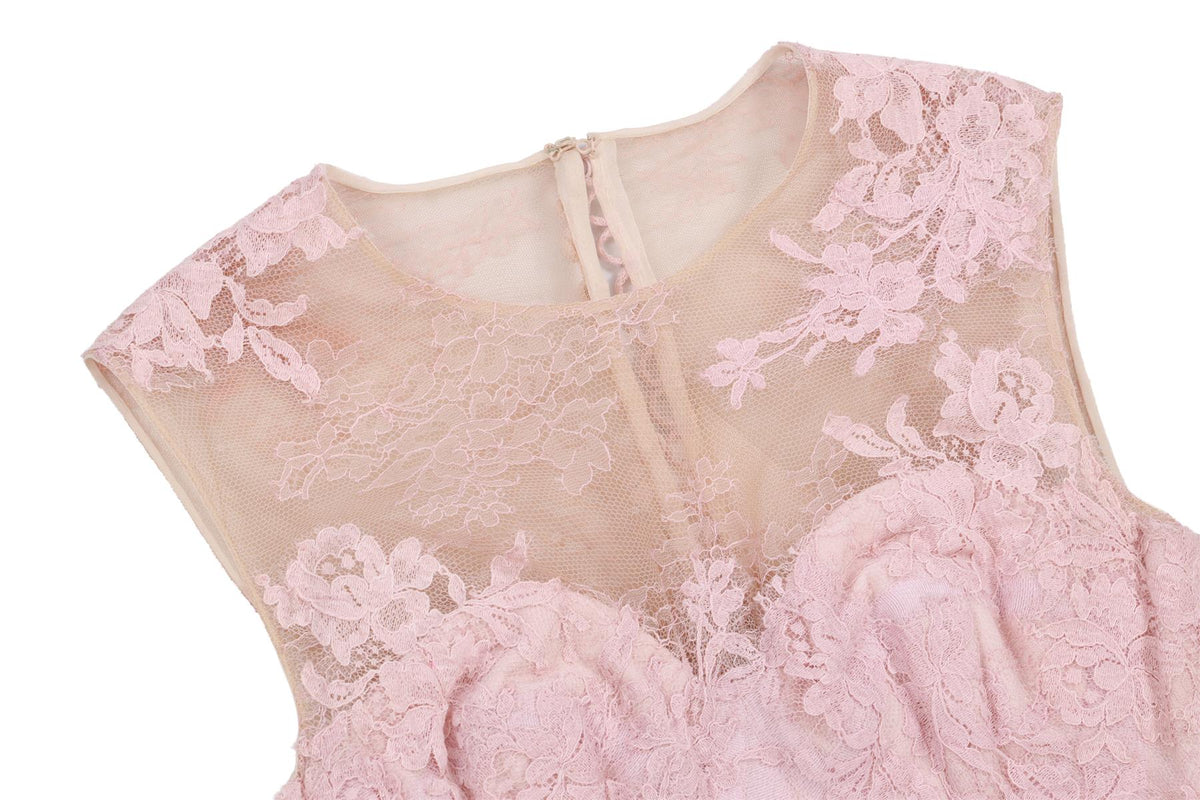 RALPH & RUSSO COUTURE PINK LACE MIDI DRESS XSMALL