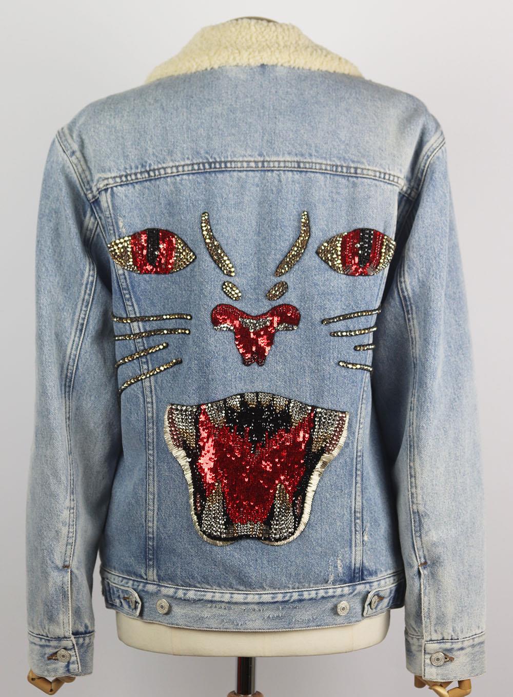 GUCCI EMBELLISHED SHEARLING LINED DENIM JACKET IT 44 UK 12
