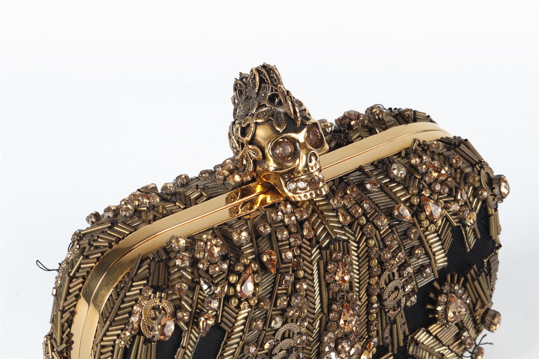 ALEXANDER MCQUEEN GOLD SKULL CRYSTAL AND SATIN CLUTCH