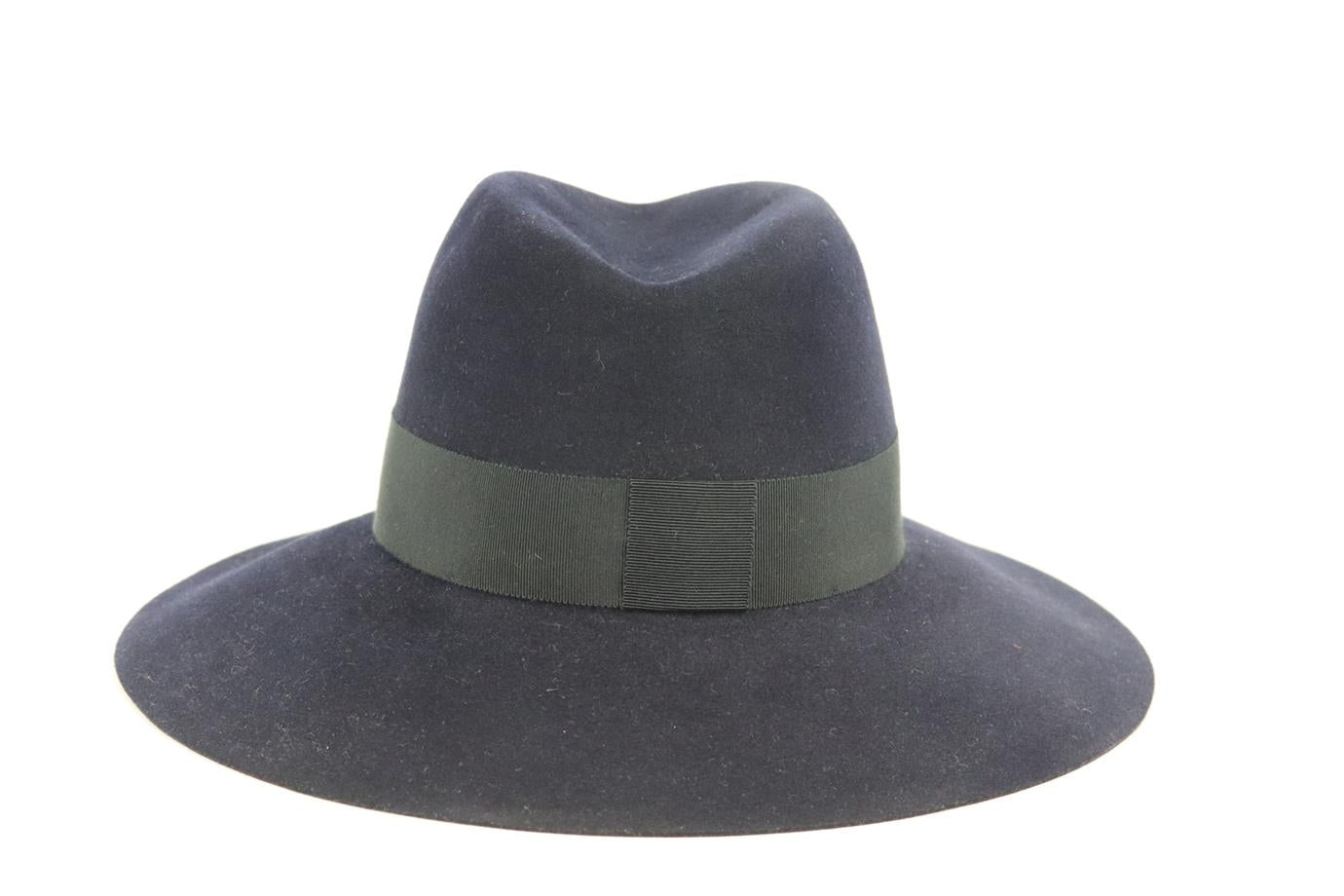 MAISON MICHEL GROSGRAIN TRIMMED WOOL FELT FEDORA MEDIUM