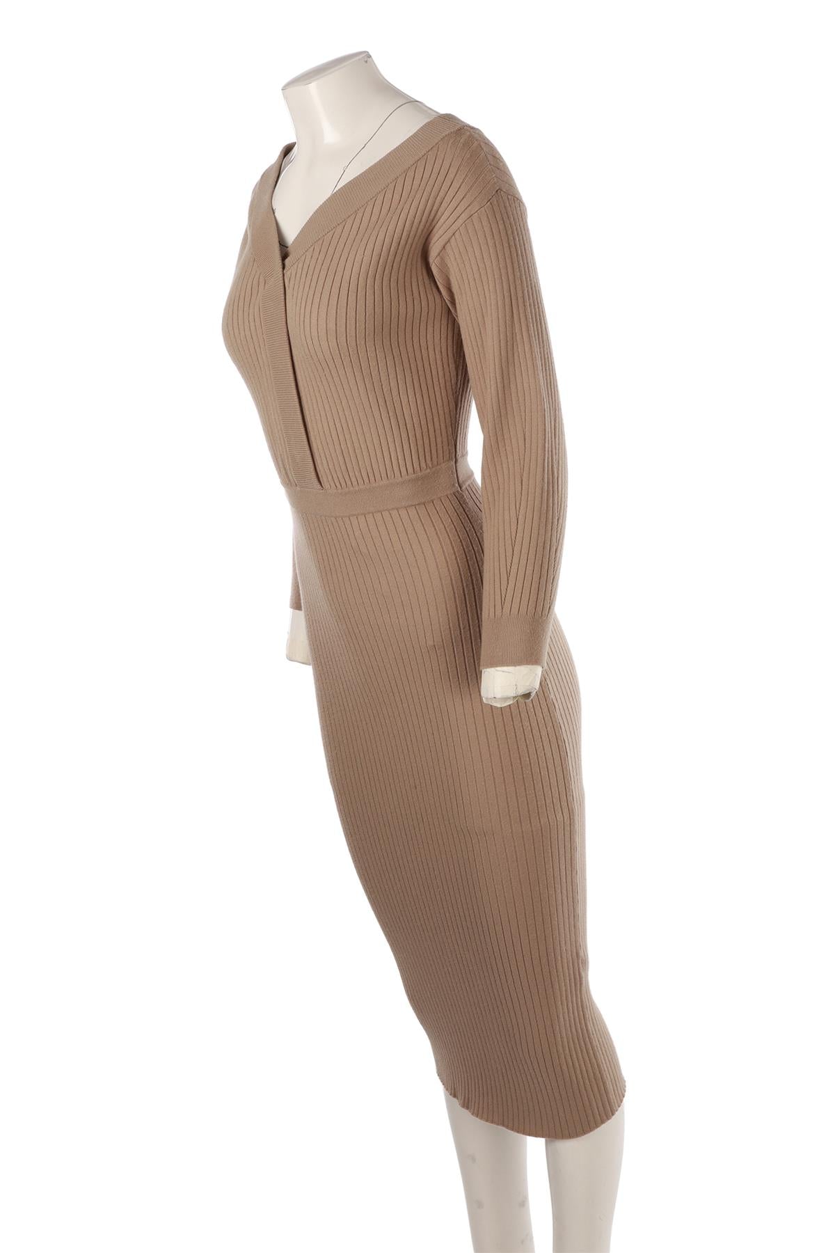 BEIGE KNIT MIDI DRESS