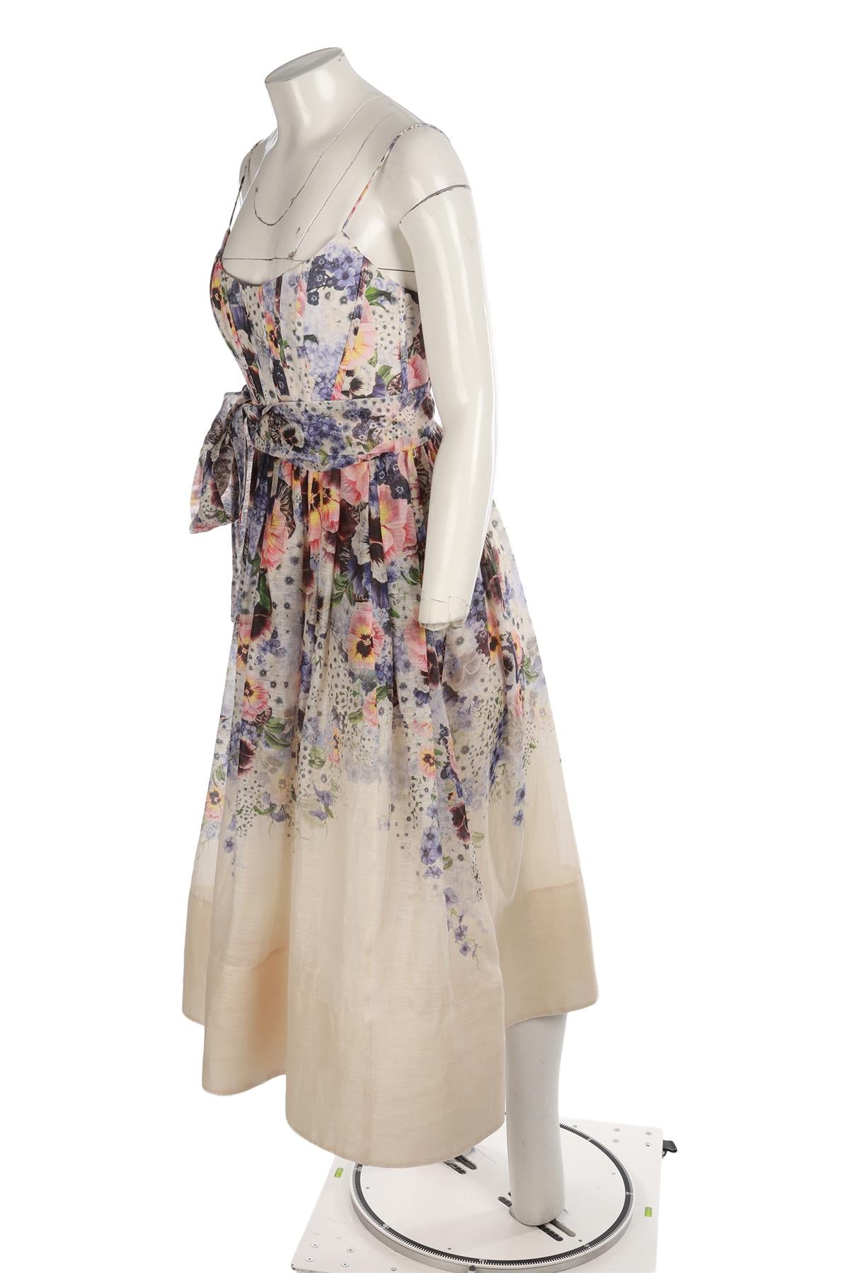 ZIMMERMANN MULTI LINEN MIDI DRESS 1 UK 10
