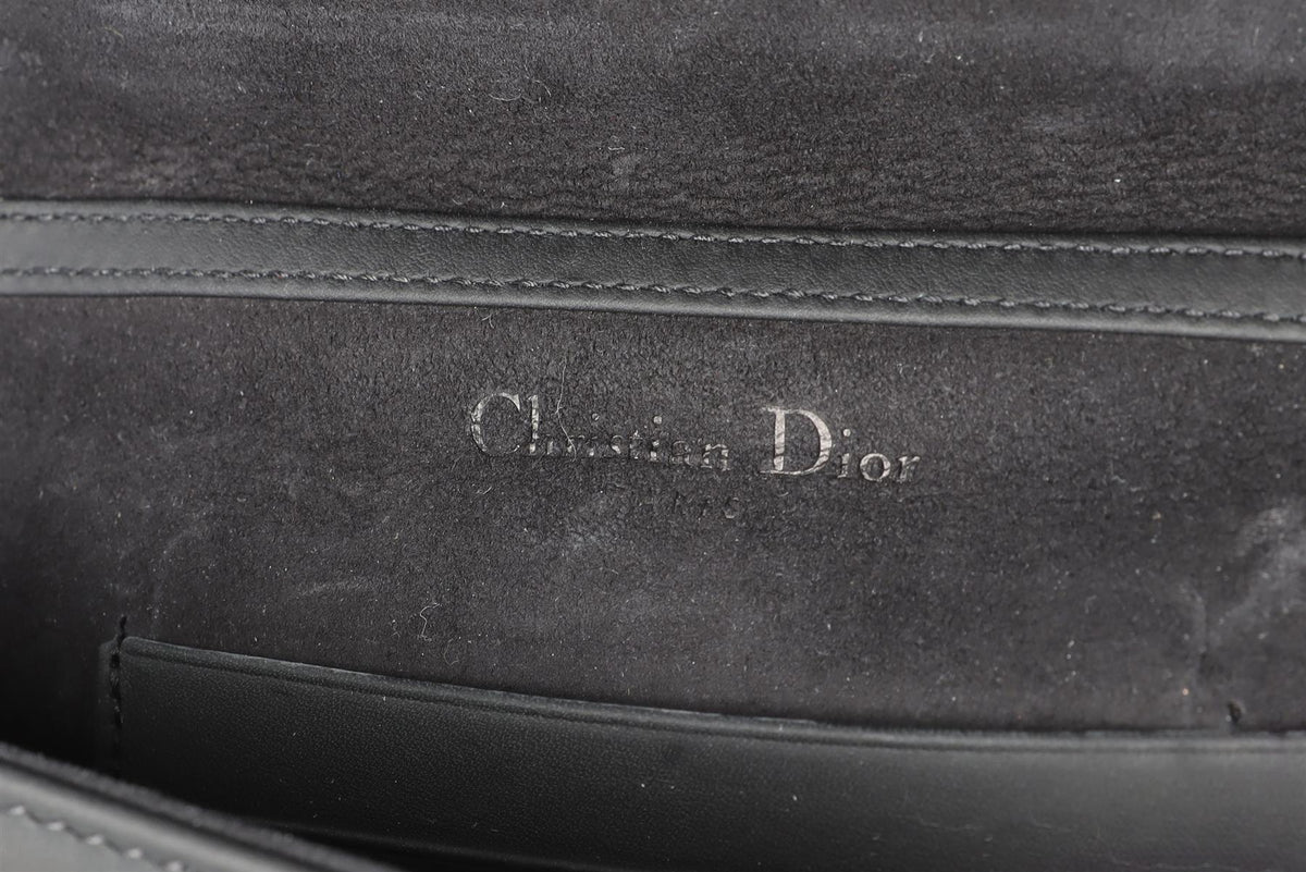 CHRISTIAN DIOR BLACK DIORAMA ULTRAMATTE LEATHER CLUTCH WITH CHAIN