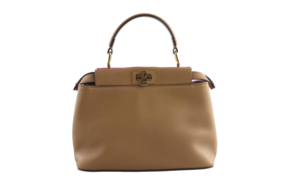 FENDI PINK PEEKABOO MINI BICOLOR LEATHER TOTE BAG