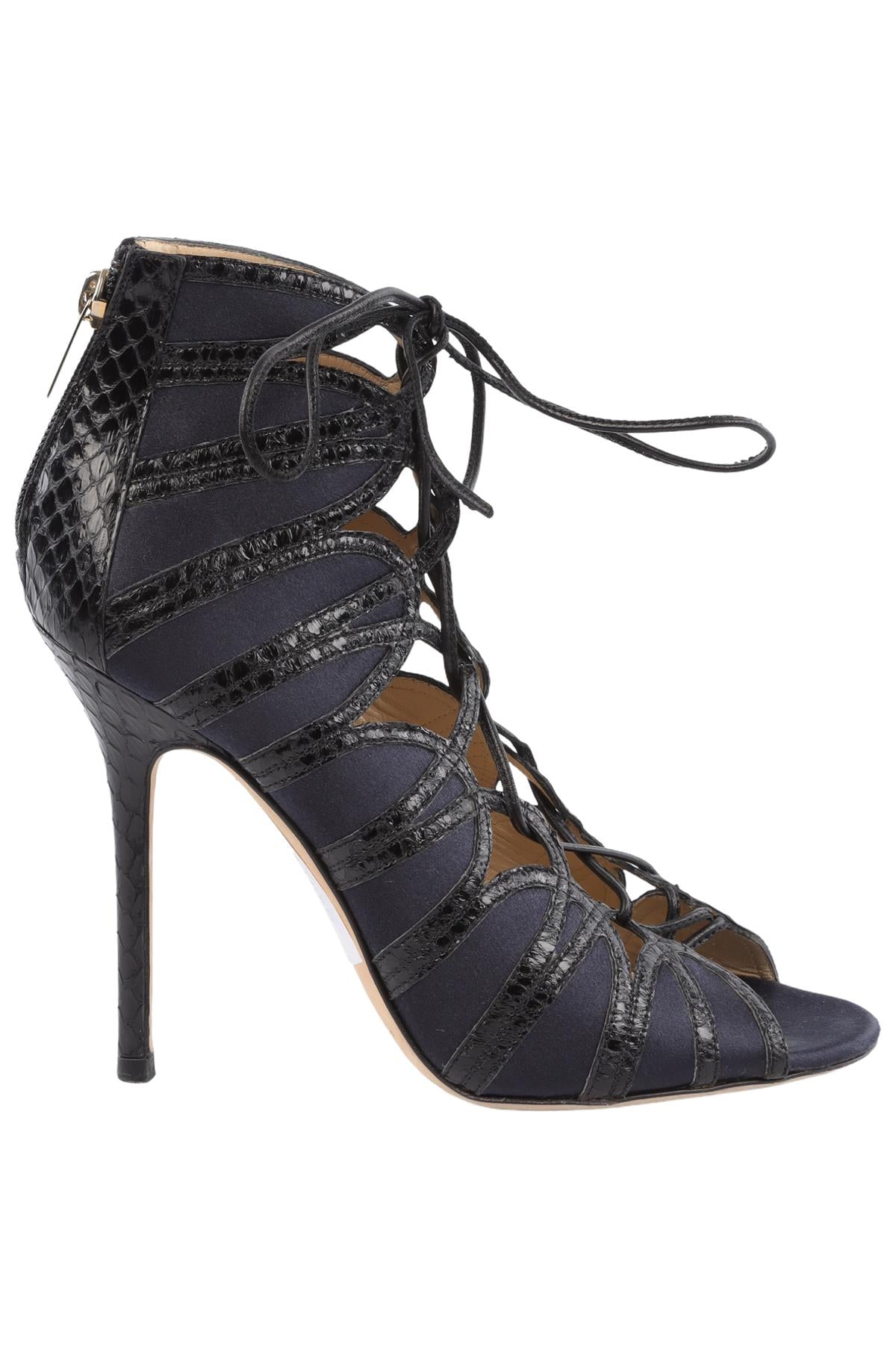 JIMMY CHOO NAVY SATIN SANDALS EU 37.5 UK 4.5 US 7.5