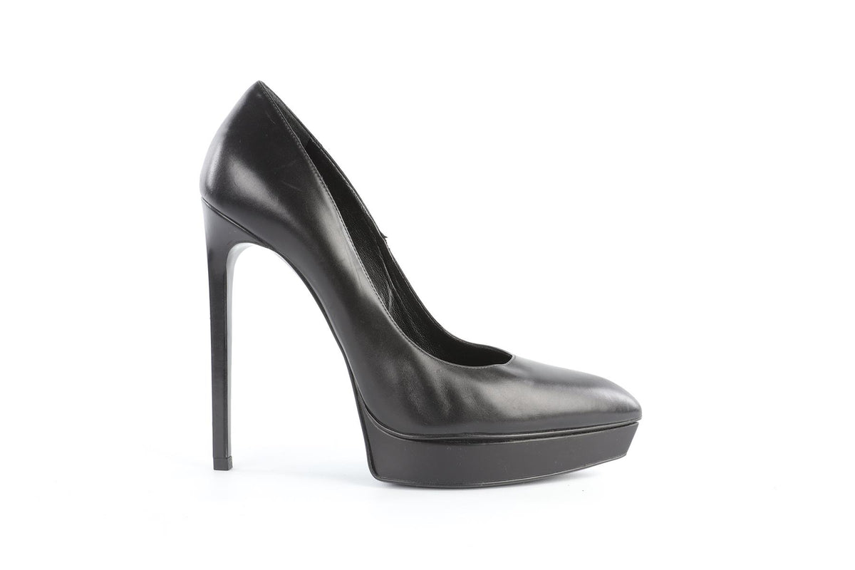 SAINT LAURENT BLACK LEATHER PLATFORM PUMPS