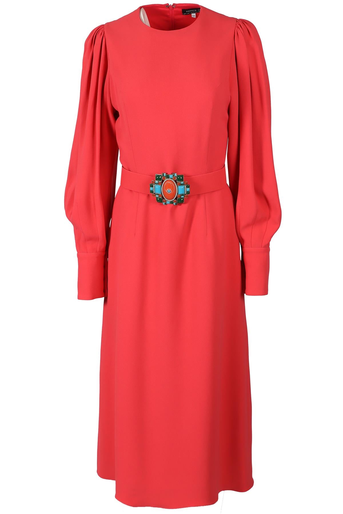 ANDREW GN PINK CREPE MAXI DRESS FR 38 UK 10