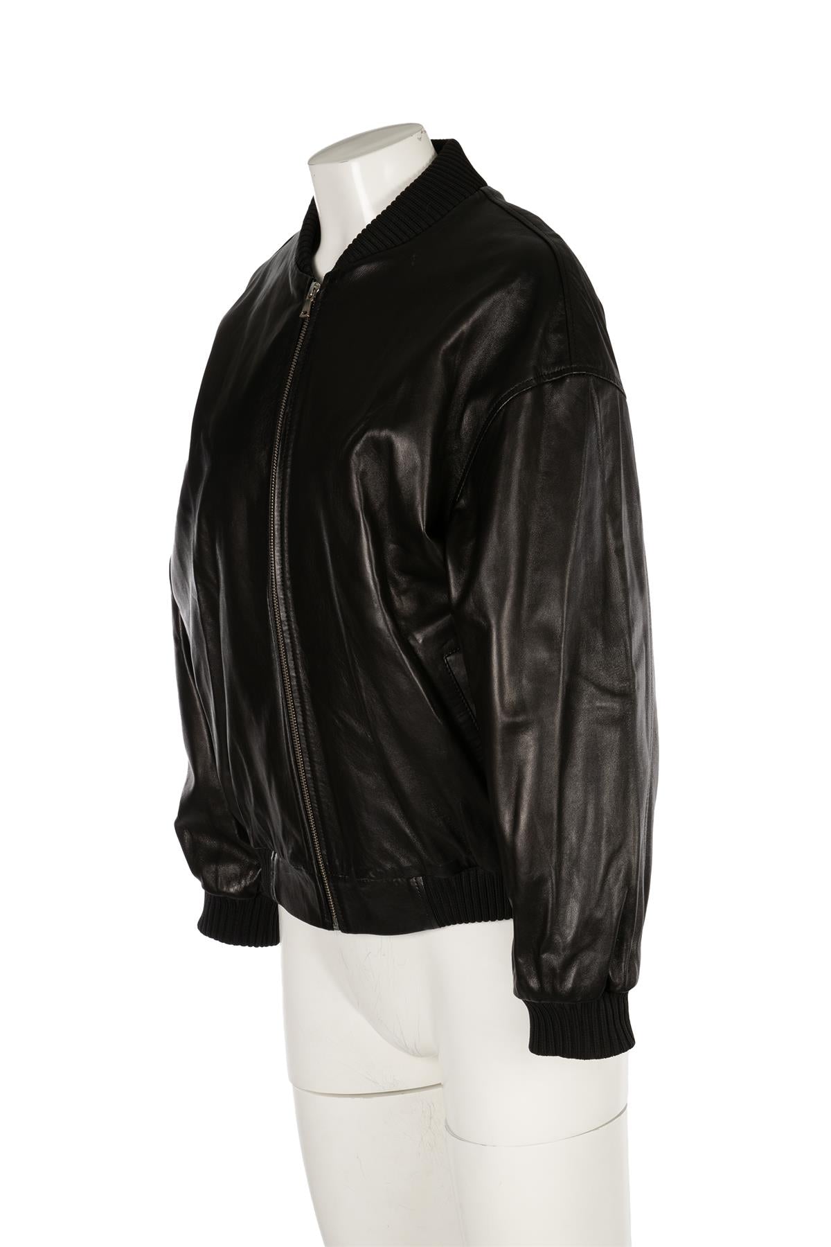 NOUR HAMMOUR BLACK MARLY LEATHER BOMBER JACKET FR 34 UK 6