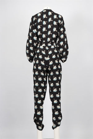 STELLA MCCARTNEY BLACK PRINTED SILK JUMPSUIT FR 38 UK 10