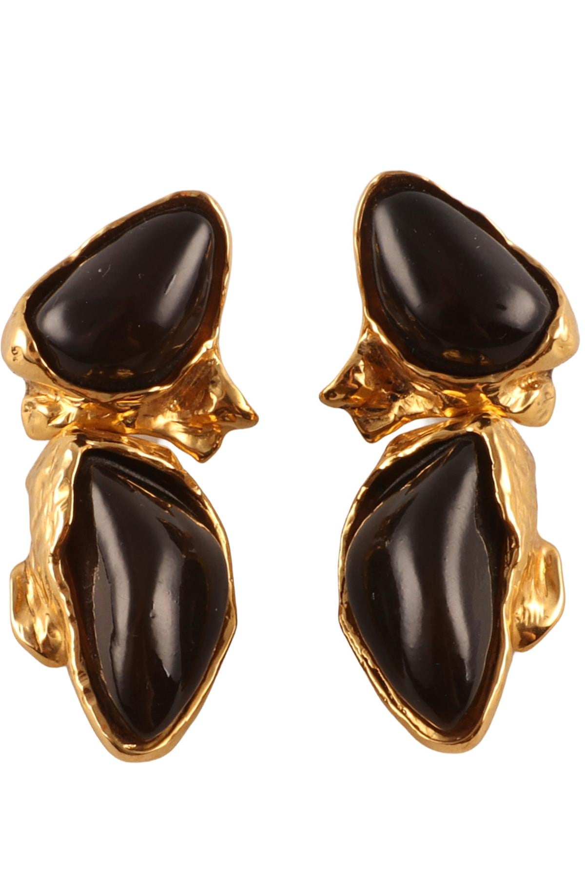 SAINT LAURENT BLACK GOLD TONE CLIP ON EARRINGS