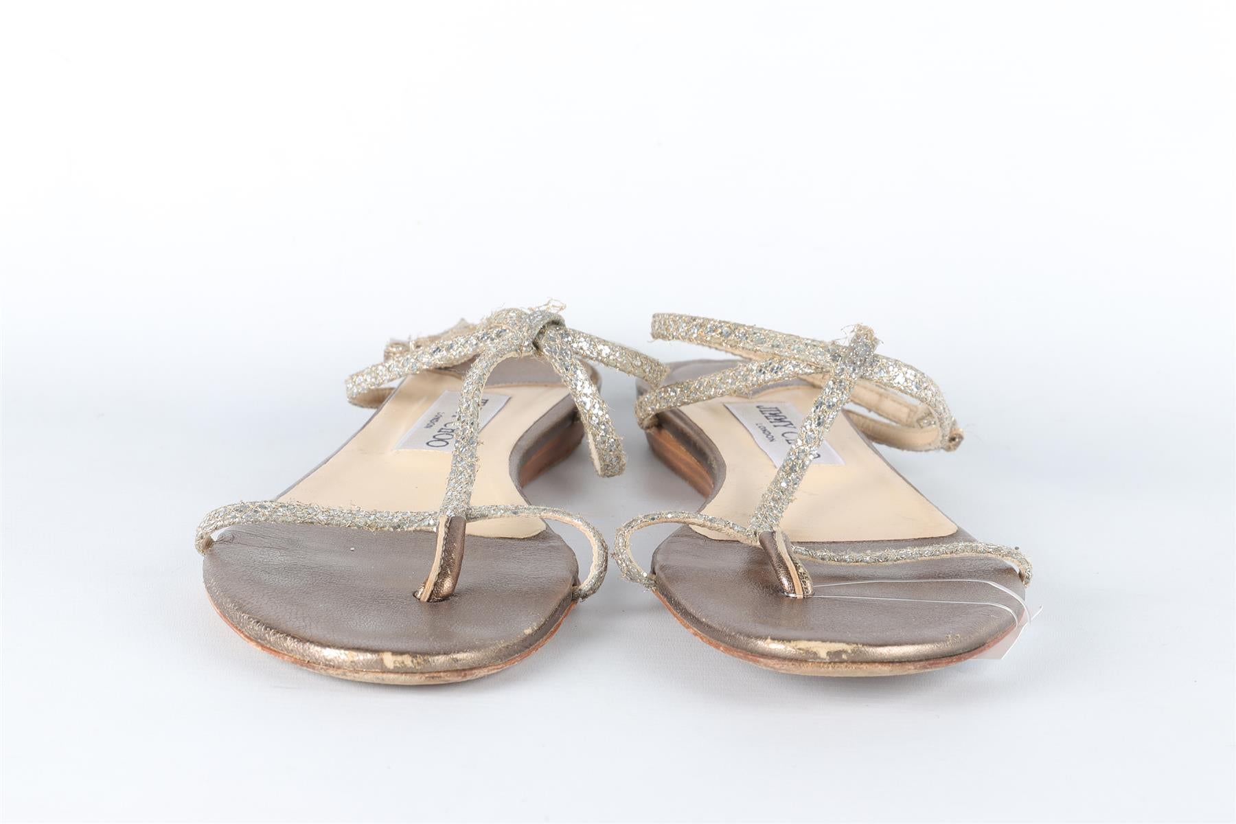 JIMMY CHOO SILVER GLITTER SANDALS EU 38.5 UK 5.5 US 8.5