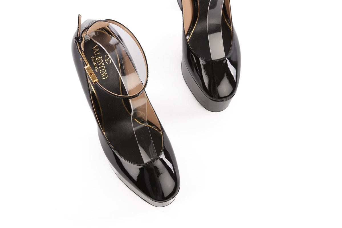 VALENTINO GARAVANI BLACK TAN-GO PATENT LEATHER PLATFORM PUMPS EU 39 UK 6 US 9