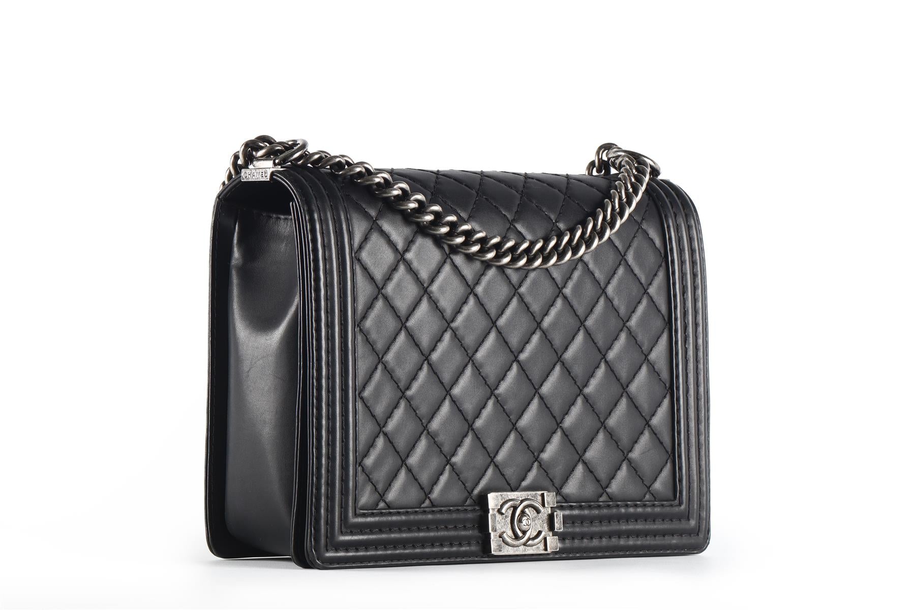 CHANEL BLACK 2014 BOY LARGE QUILTED LEATHER SHOULDER BAG