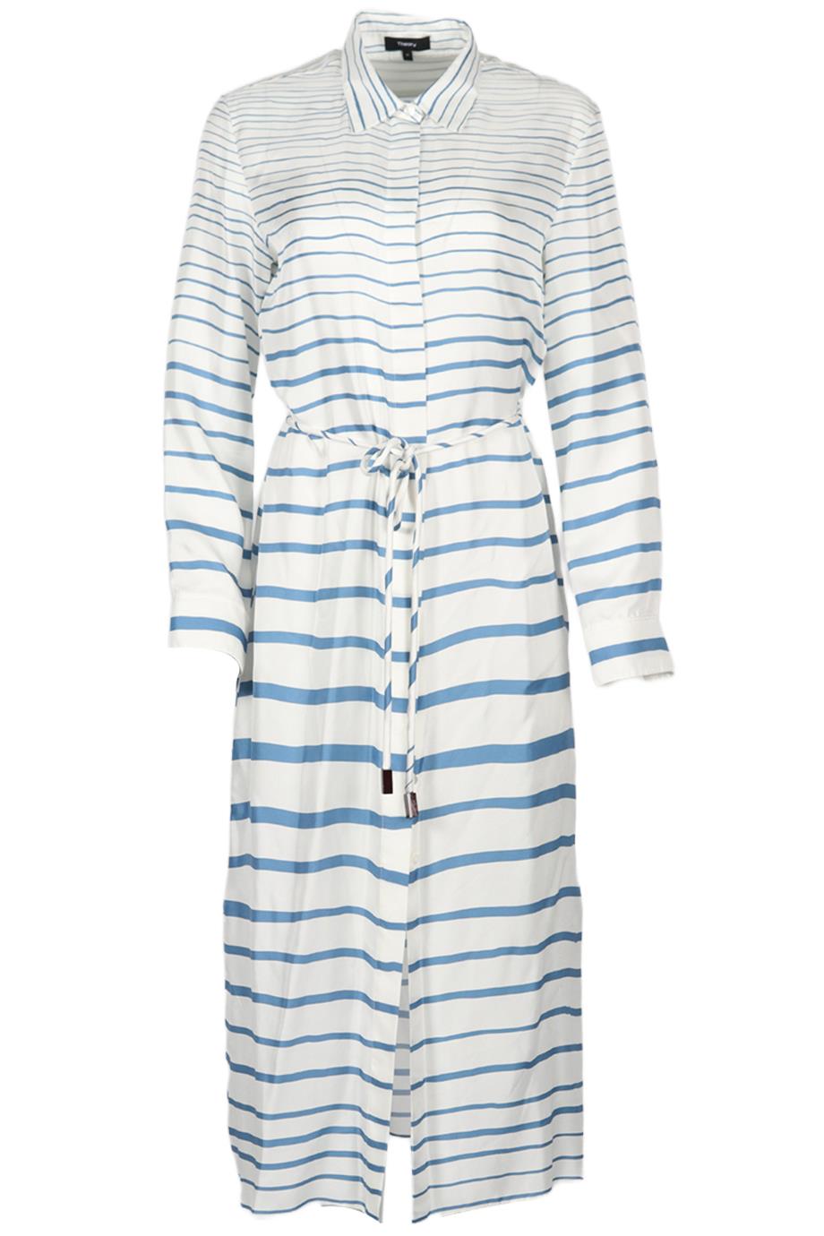 THEORY BELTED STRIPPED SILK MIDI DRESS MEDIUM