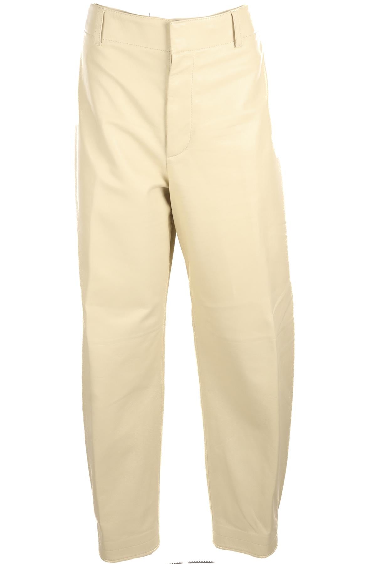 BOTTEGA VENETA CREAM LEATHER TAPERED PANTS IT 42 UK 10