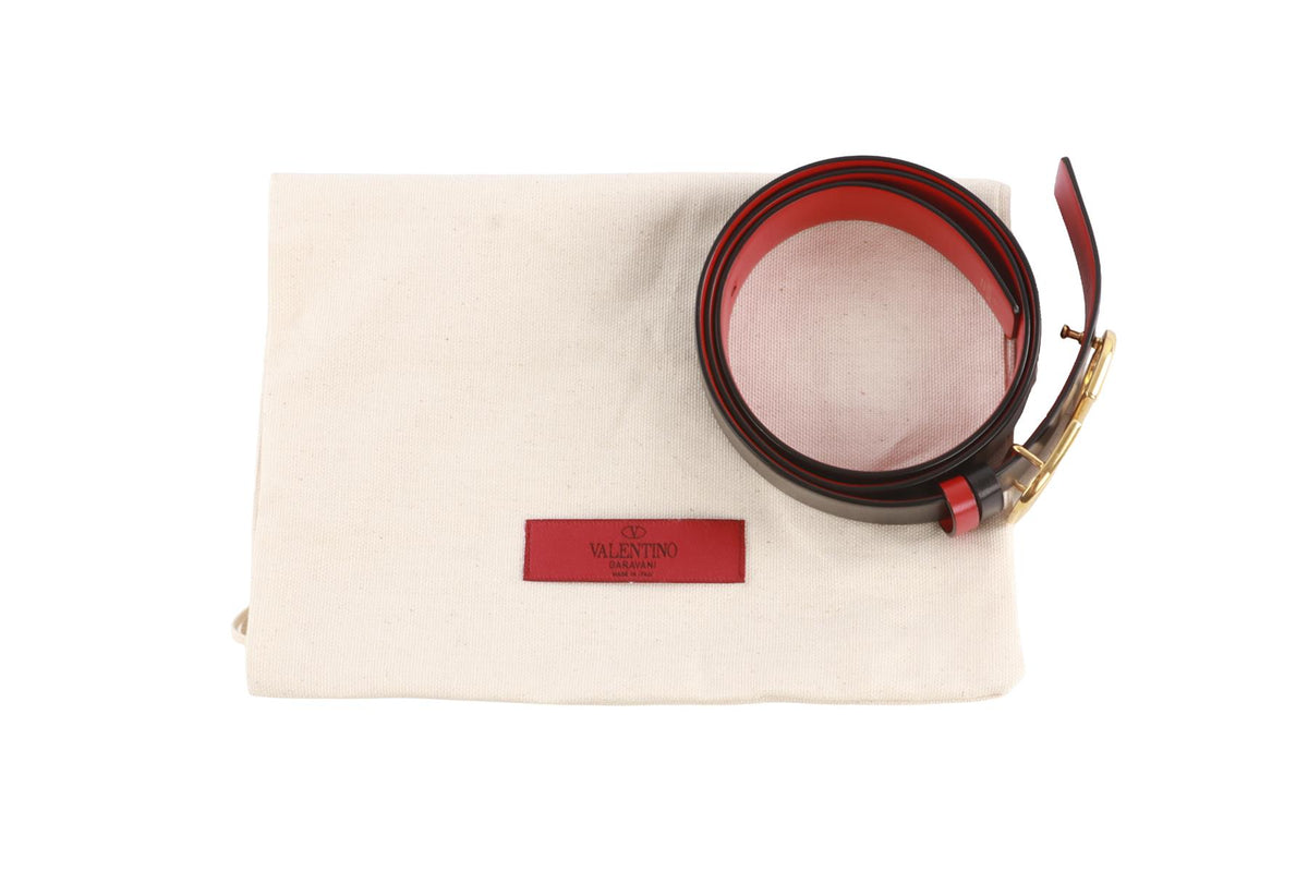 VALENTINO GARAVANI BLACK VLOGO LEATHER WAIST BELT