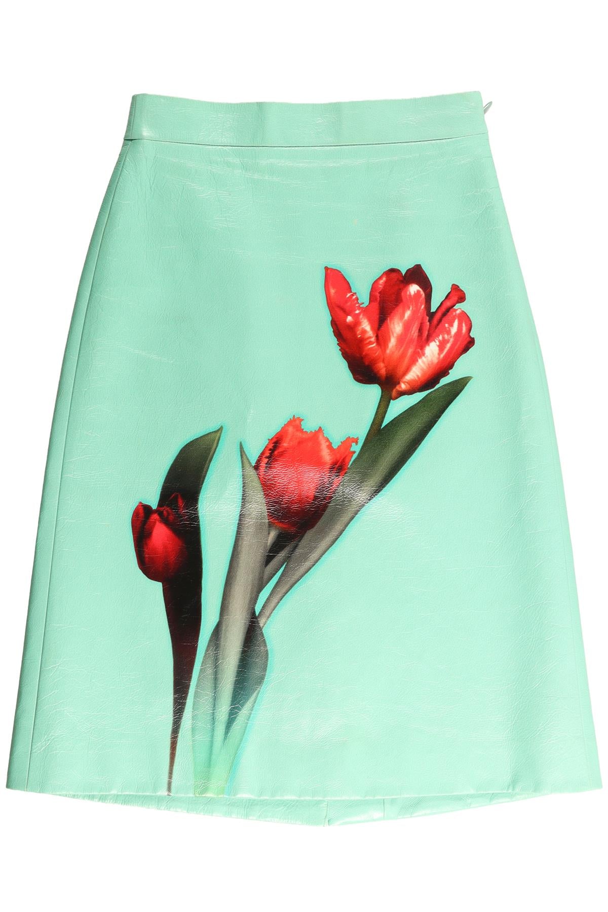 PRADA GREEN LEATHER MIDI SKIRT IT 36 UK 4