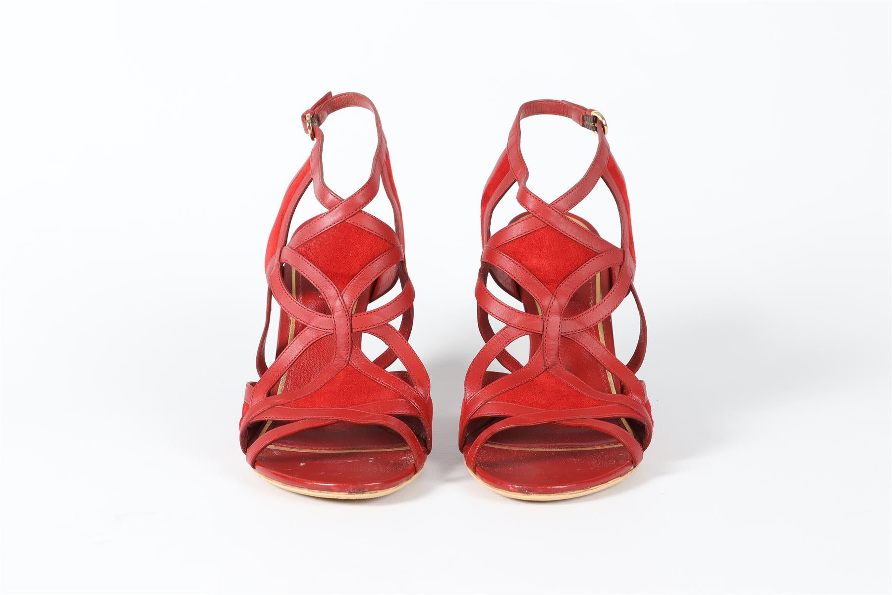 LOUIS VUITTON RED LEATHER AND SUEDE WEDGE SANDALS EU 39 UK 6 US 9