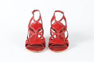 LOUIS VUITTON RED LEATHER AND SUEDE WEDGE SANDALS EU 39 UK 6 US 9