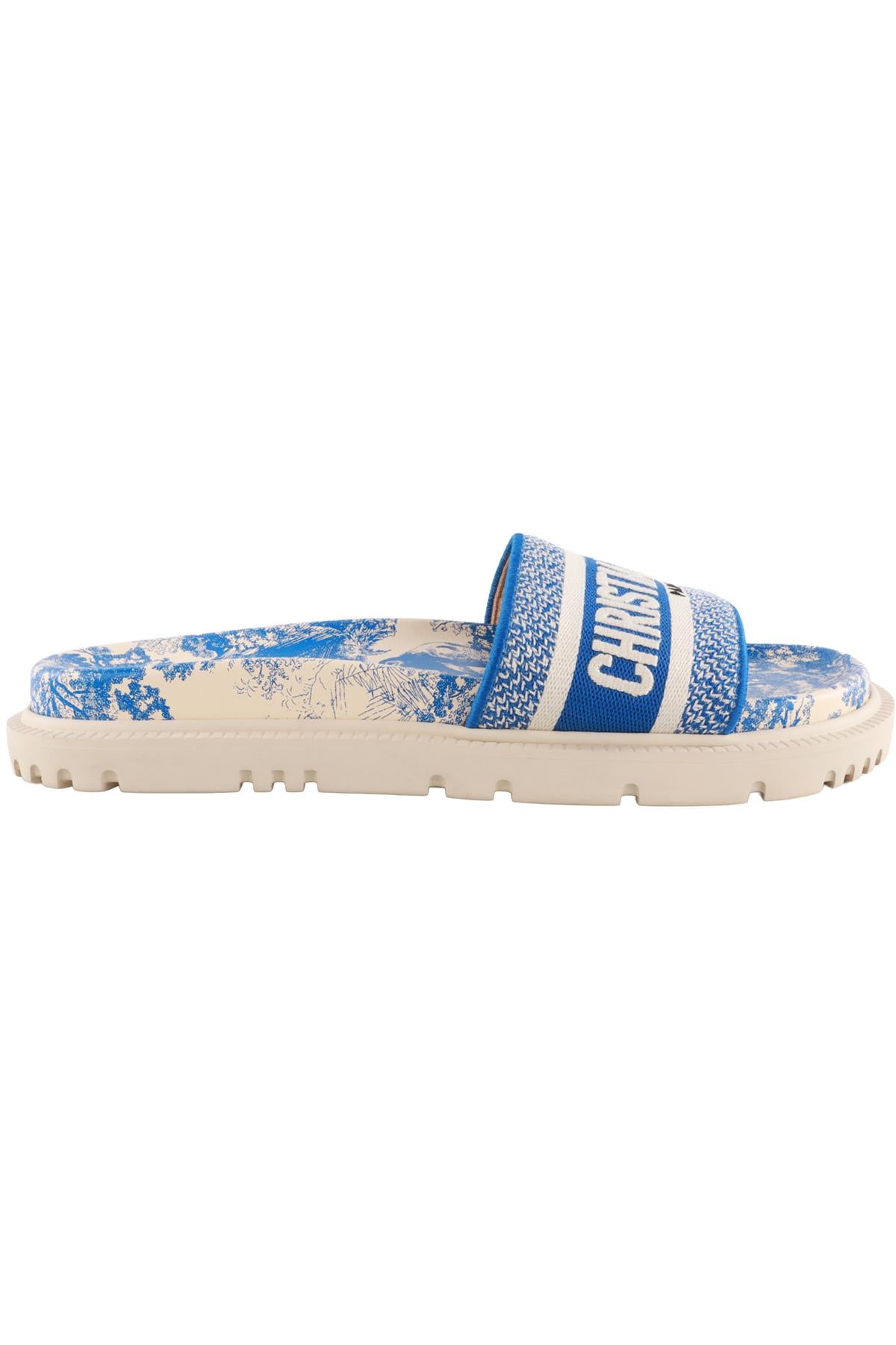CHRISTIAN DIOR BLUE DWAY TOILE DE JOUY CANVAS SLIDES EU 39 UK 6 US 9