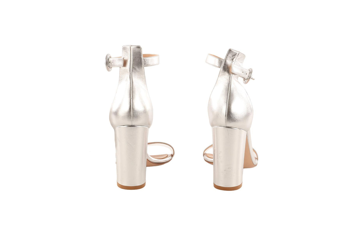 GIANVITO ROSSI SILVER LEATHER SANDALS EU 37 UK 4 US 7