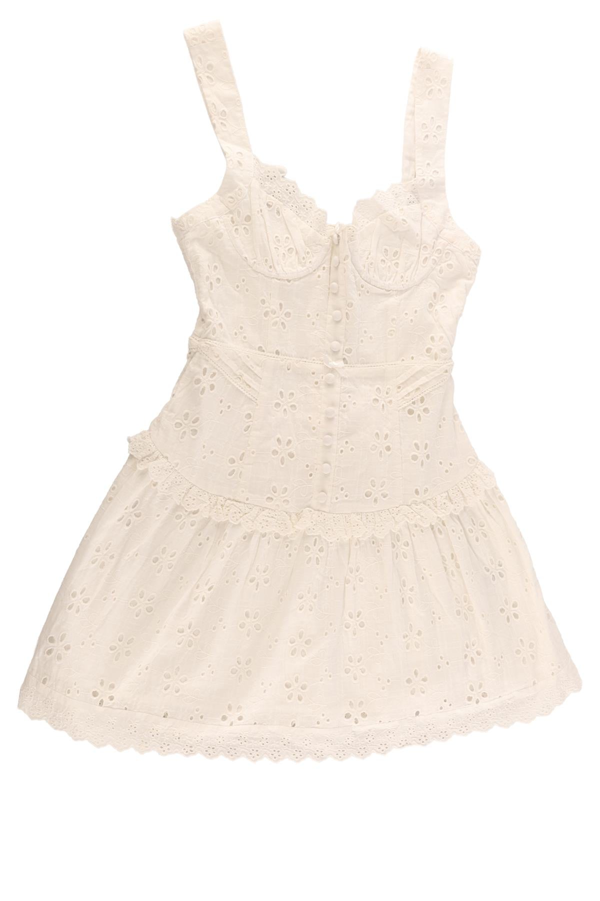 FOR LOVE & LEMONS WHITE COTTON MINI DRESS XSMALL
