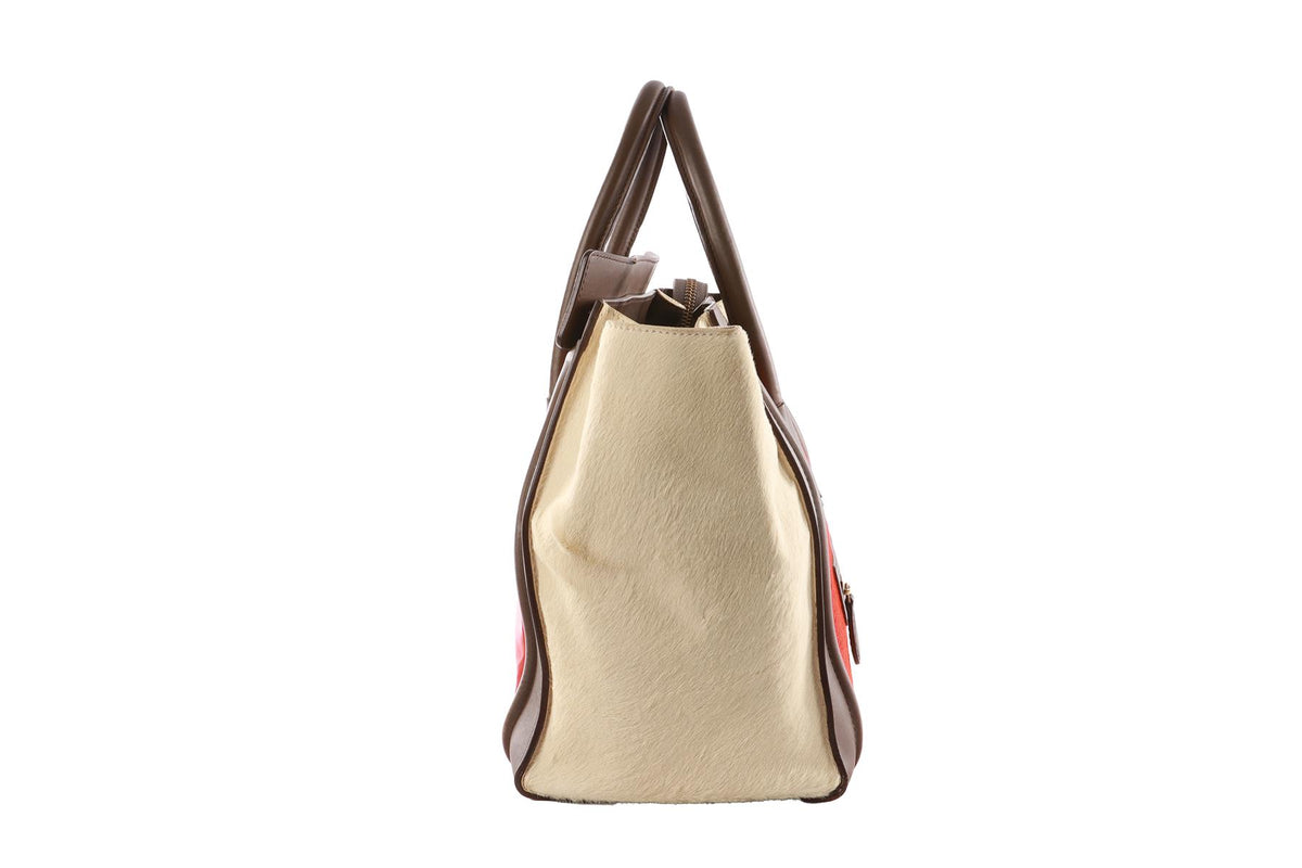 CELINE ORANGE LUGGAGE MINI CALF HAIR AND LEATHER TOTE BAG