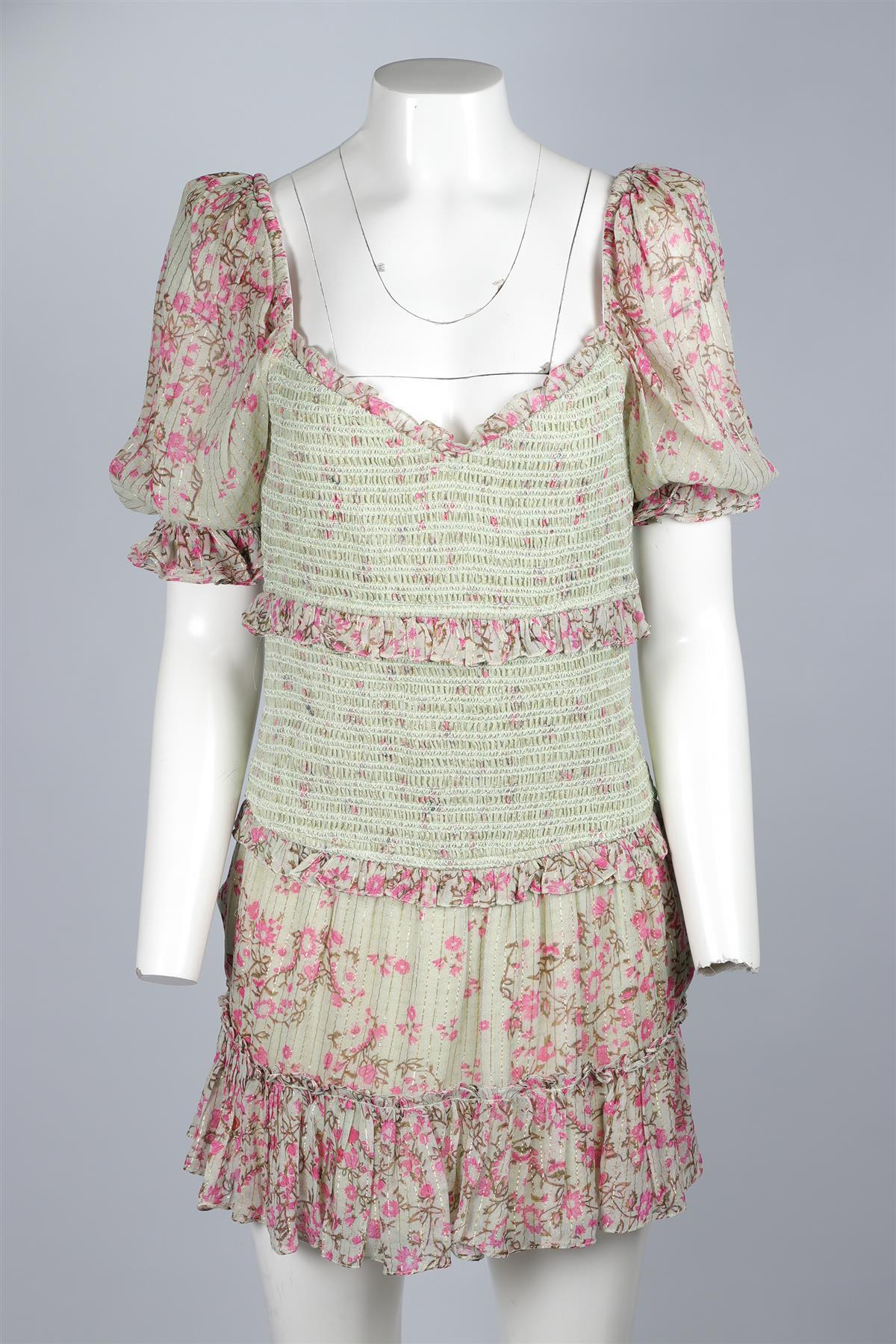 HEMANT & NANDITA GREEN COTTON MINI DRESS MEDIUM