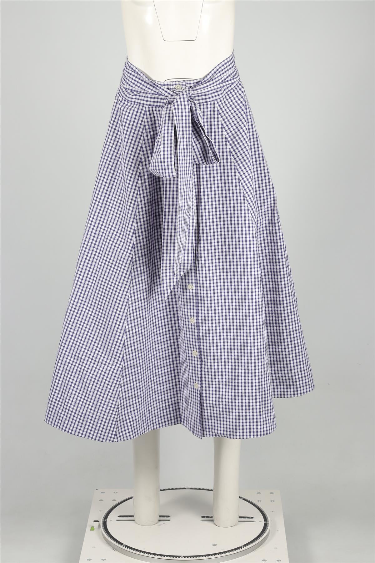 LISA MARIE FERNANDEZ BLUE CHECKED COTTON MAXI SKIRT US 2 UK 6
