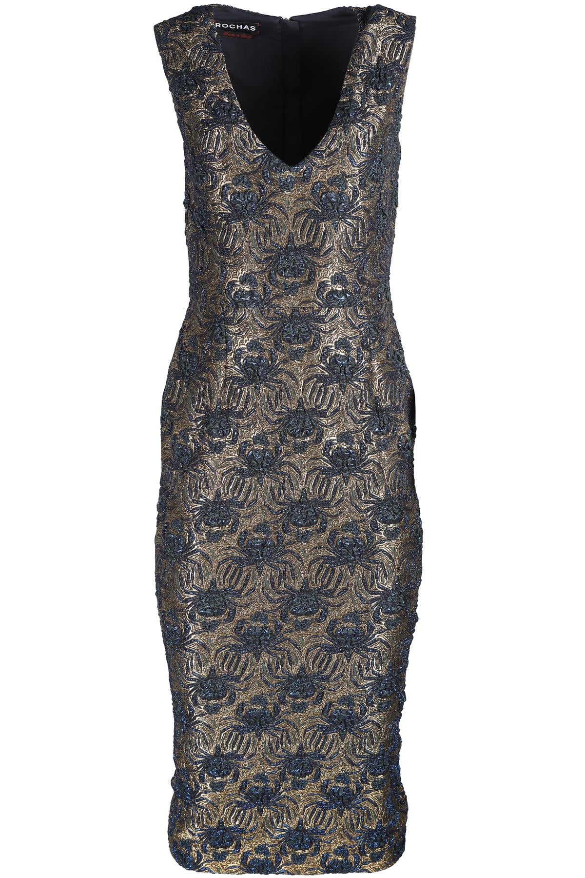 ROCHAS GOLD JACQUARD MIDI DRESS IT 40 UK 8