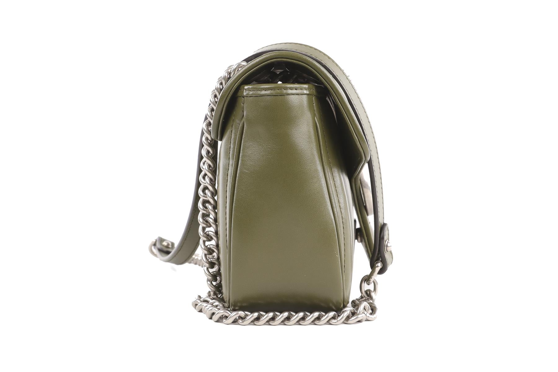 GUCCI GREEN ARIA MARMONT SMALL LEATHER SHOULDER BAG
