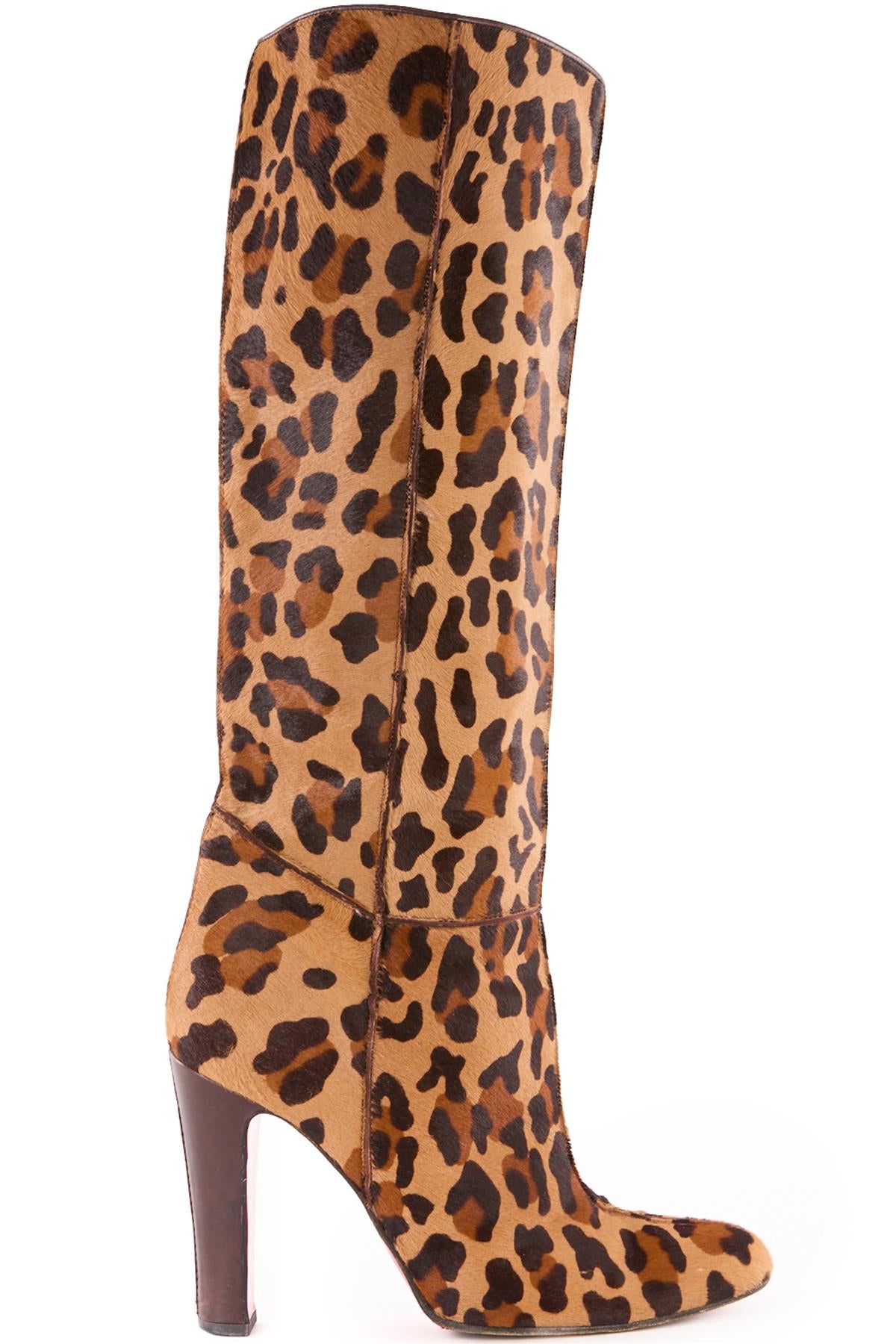 CHRISTIAN LOUBOUTIN BROWN CALF HAIR KNEE HIGH BOOTS EU 41 UK 8 US 10