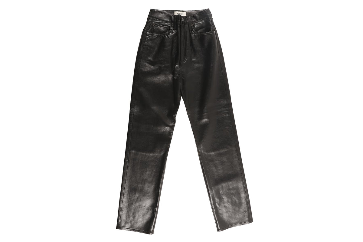 AGOLDE BLACK FAUX LEATHER STRAIGHT LEG PANTS W24